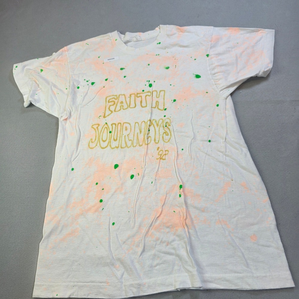 Vintage Fruit of the Loom Faith Journeys 92 T-Shirt XL Distressed Paint Splatter